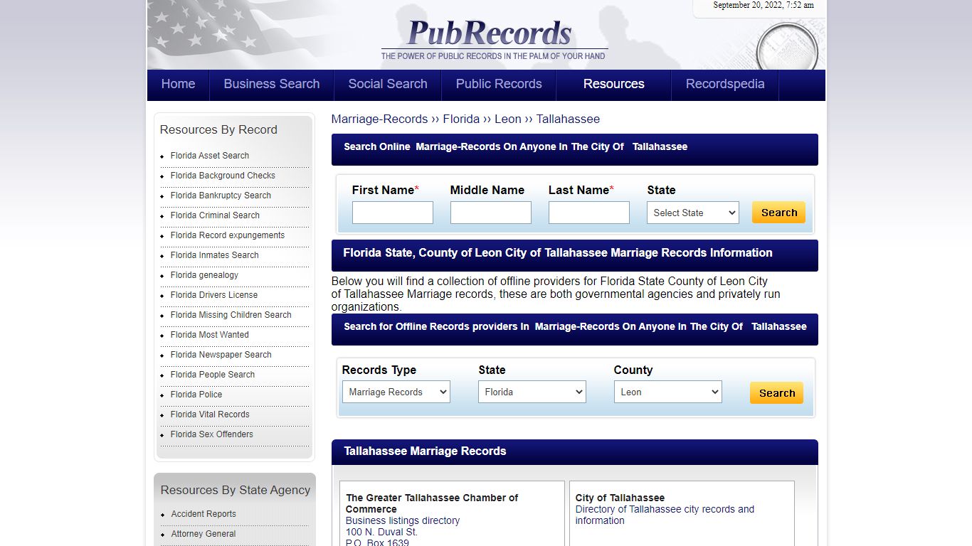 Tallahassee, Leon County, Florida Marriage Records