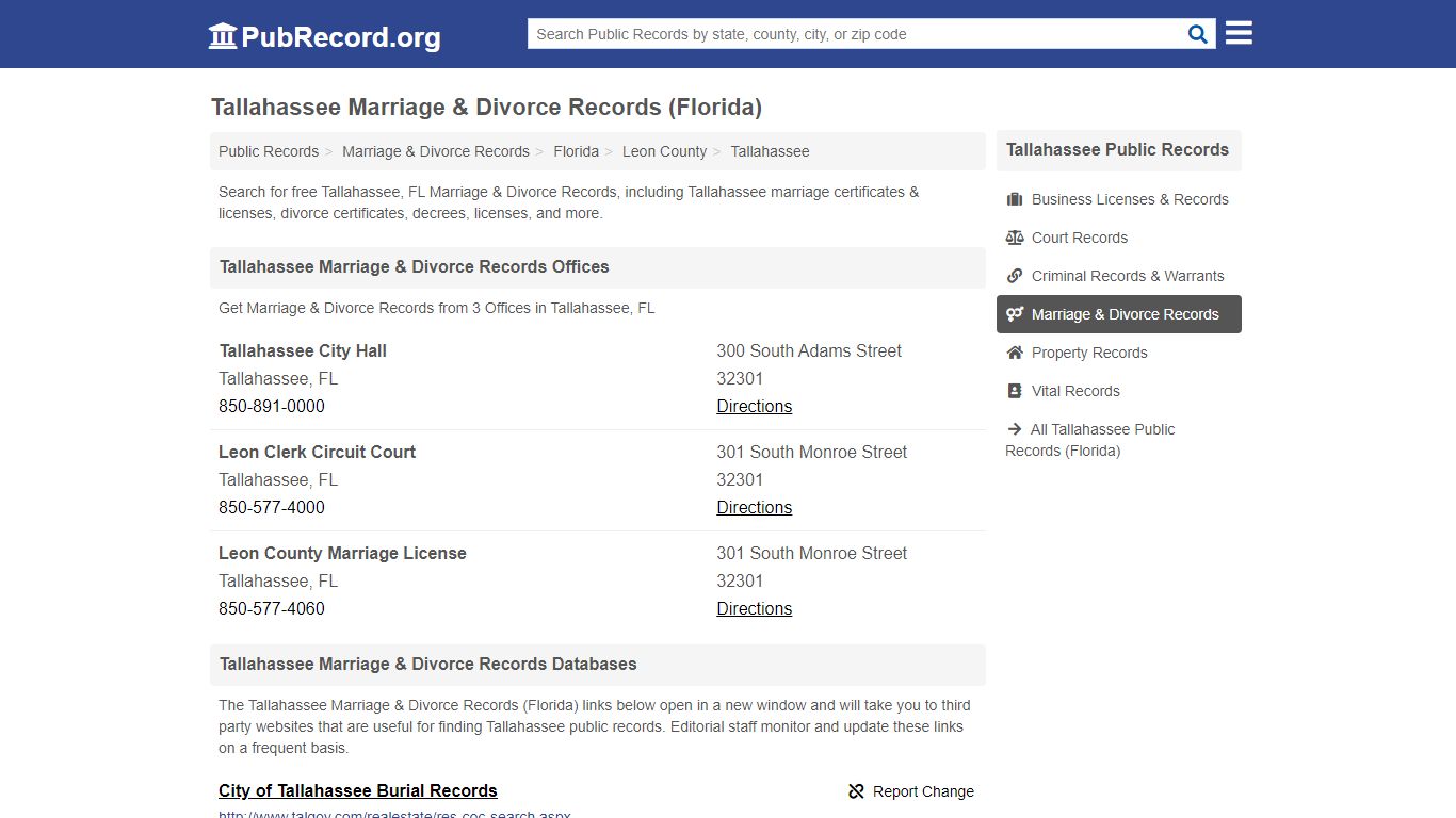 Tallahassee Marriage & Divorce Records (Florida)