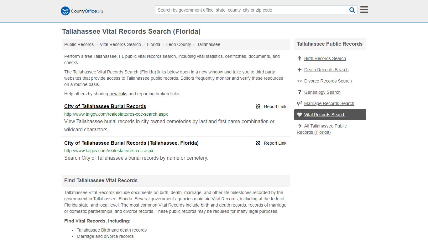 Vital Records Search - Tallahassee, FL (Birth, Death, Marriage ...